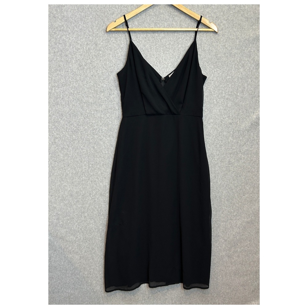 Row A Size Small Midi Tank Dress Black VNeck Spaghetti Strap Minimalist Chic LBD